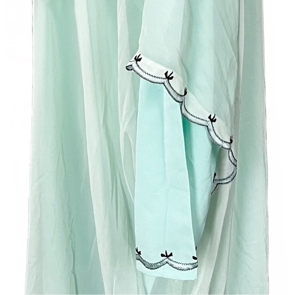 MINT Green Long Sleeve Handmade Embroidered Caftan Maxi Dress with Beading OS - Picture 7 of 11